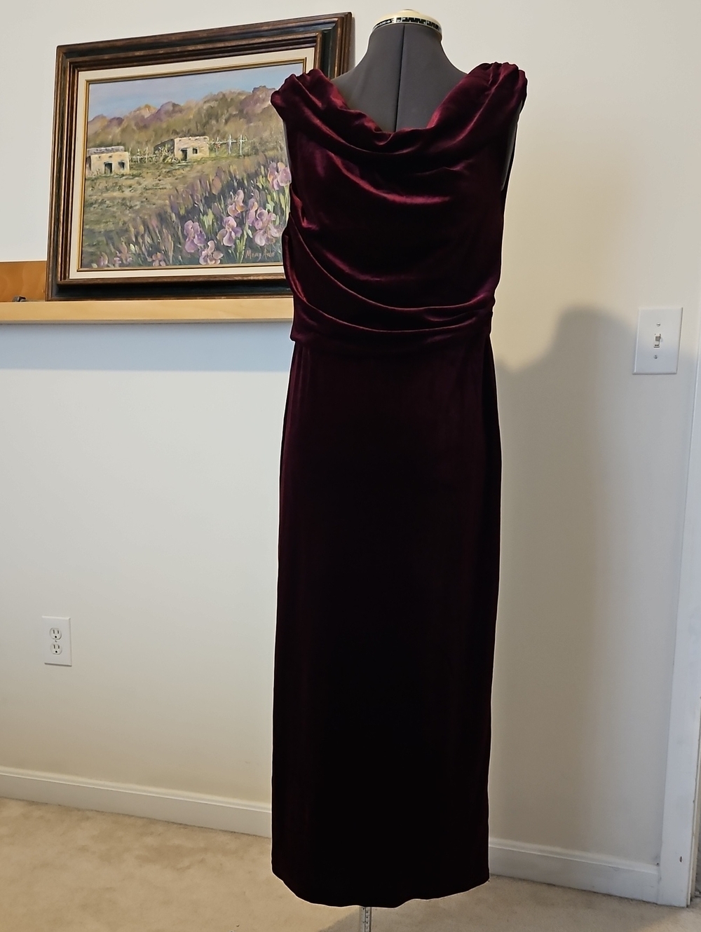 ASTR Wine Velvet Cowl Neck Dress